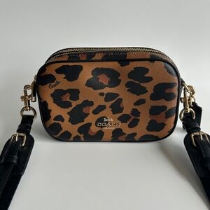 Coach Jamie Camera Bag Leopard Print Coated Canvas Crossbody Excellent